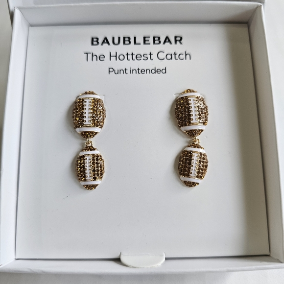 Baublebar football earrings pierced rhinestones dangle sparkle bling NIB - Picture 2 of 7